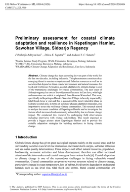 Preliminary Assessment for Coastal Climate Adaptation and Resilience in Kepetingan Hamlet, Sawohan Village, Sidoarjo Regency