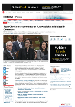 Jean Chrétien's Comments on Attawapiskat Criticized in Commons