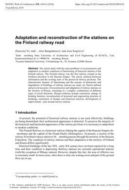 Adaptation and Reconstruction of the Stations on the Finland Railway Road