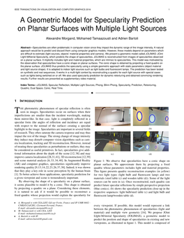 A Geometric Model for Specularity Prediction on Planar Surfaces with Multiple Light Sources