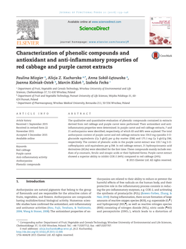 Characterization of Phenolic Compounds and Antioxidant and Anti-Inﬂammatory Properties of Red Cabbage and Purple Carrot Extracts