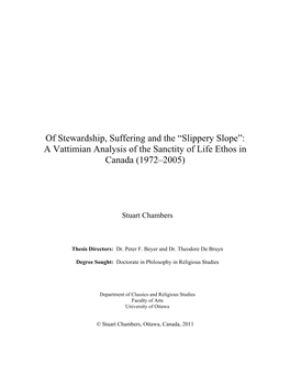 Slippery Slope”: a Vattimian Analysis of the Sanctity of Life Ethos in Canada (1972–2005)