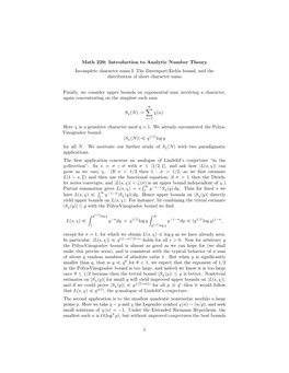 Math 229: Introduction to Analytic Number Theory Incomplete Character Sums I: the Davenport-Erd˝Osbound, and the Distribution of Short Character Sums