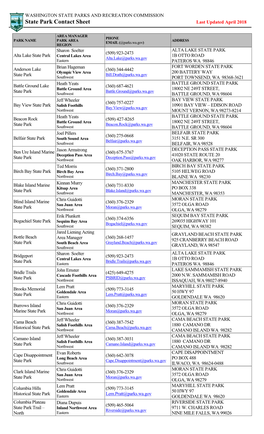 State Park Contact Sheet Last Updated April 2018