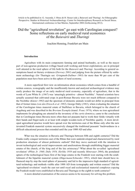 Did the “Agricultural Revolution” Go East with Carolingian Conquest? Some Reflections on Early Medieval Rural Economics of the Baiuvarii and Thuringi