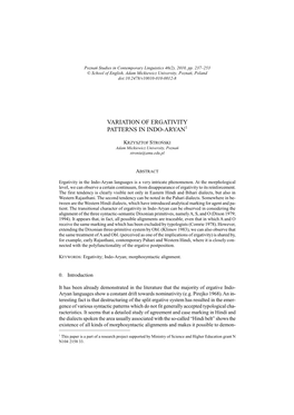 Variation of Ergativity Patterns in Indo-Aryan1