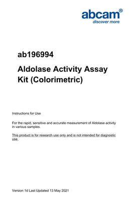 Ab196994 Aldolase Activity Assay Kit (Colorimetric)