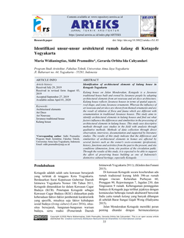 Identifikasi Unsur-Unsur Arsitektural Rumah Kalang Di Kotagede Yogyakarta