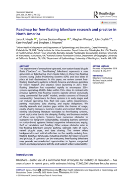 Roadmap for Free-Floating Bikeshare Research and Practice in North