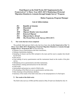 A Three–Year (2015–2017) Monitoring of External Migration Situation in Armenia Through Sample Survey” Program