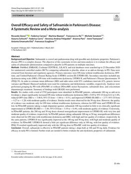 Overall Efficacy and Safety of Safinamide in Parkinson's Disease