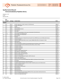 Quality Control Record Immunomodulatory Peptides Library