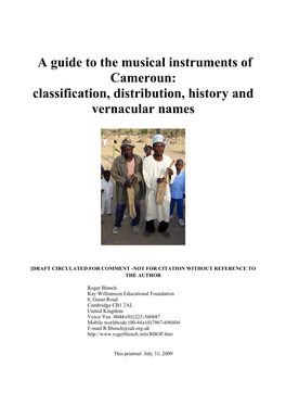 A Guide to the Musical Instruments of Cameroun: Classification, Distribution, History and Vernacular Names