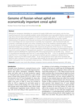 Genome of Russian Wheat Aphid an Economically Important Cereal Aphid Nicolaas Francois Visser Burger and Anna-Maria Botha*