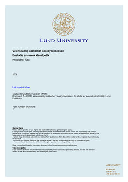 Vetenskaplig Osäkerhet I Policyprocessen En Studie Av Svensk Klimatpolitik Knaggård, Åsa