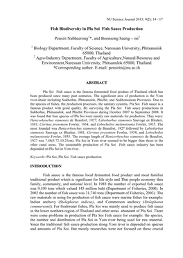 Fish Biodiversity in Pla Soi Fish Sauce Production