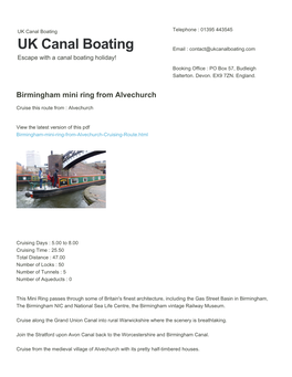 Birmingham Mini Ring from Alvechurch | UK Canal Boating