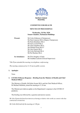 Committee for Health Minutes of Proceedings