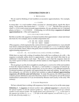 Analysis I Notes on Construction of R