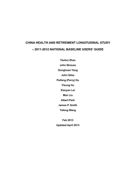 China Health and Retirement Longitudinal Study – 2011