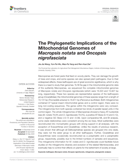 The Phylogenetic Implications of the Mitochondrial Genomes of Macropsis Notata and Oncopsis Nigrofasciata