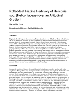 Rolled-Leaf Hispine Herbivory of Heliconia Spp. (Heliconiaceae) Over an Altitudinal Gradient Sarah Bachman