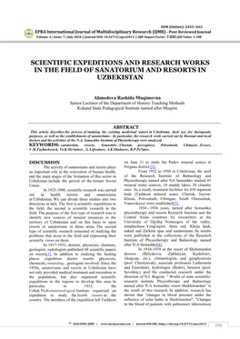 Scientific Expeditions and Research Works in the Field of Sanatorium and Resorts in Uzbekistan