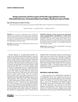 Range Extension and First Report of the Fish Lagocephalus Inermis