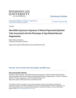 Microrna Expression Signature of Retinal Pigmented Epithelial Cells Associated with the Phenotype of Age-Related Macular Degeneration