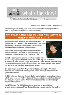 Wellington Writer Kate De Goldi Wins Storylines Margaret Mahy Medal 2011