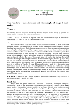 The Structure of Mycelial Cords and Rhizomorphs of Fungi: a Mini- Review