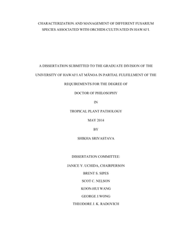 Characterization and Management of Different Fusarium Species Associated with Orchids Cultivated in Hawai‘I