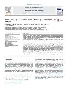 Minor Salivary Glands Function Is Decreased in Hyposalivation-Related Diseases