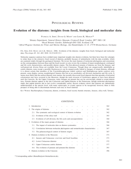 Evolution of the Diatoms: Insights from Fossil, Biological and Molecular Data