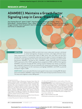 ADAMDEC1 Maintains a Growth Factor Signaling Loop in Cancer Stem Cells