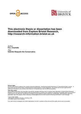 This Electronic Thesis Or Dissertation Has Been Downloaded from Explore Bristol Research