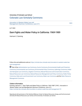 Dam Fights and Water Policy in California: 1969-1989