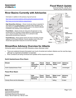 Flood Watch Update River Basins Currently with Advisories