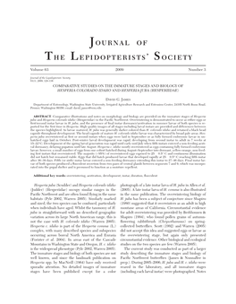 Comparative Studies on the Immature Stages and Biology of Hesperia Colorado Idaho and Hesperia Juba (Hesperiidae)