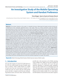 An Investigative Study of the Mobile Operating System and Handset Preference