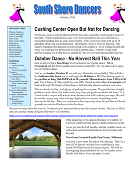 Cushing Center Open but Not for Dancing