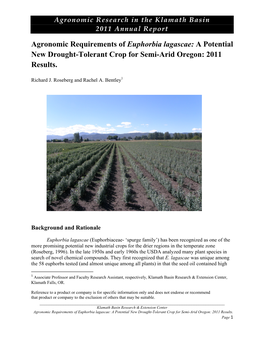 Agronomic Requirements of Euphorbia Lagascae: a Potential New Drought-Tolerant Crop for Semi-Arid Oregon: 2011 Results