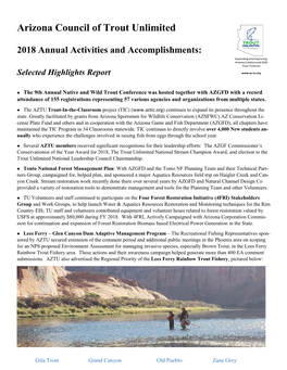 Arizona Council of Trout Unlimited 2018 Annual Activities And