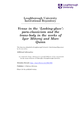 Looking-Glass': Para-Classicism and the Trans-Body in the Works of Igor Mitoraj and Marc Quinn