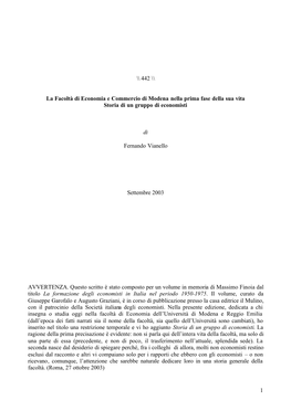 1 \\ 442 \\ La Facoltà Di Economia E Commercio Di Modena Nella Prima