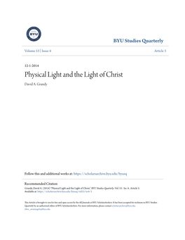 Physical Light and the Light of Christ David A