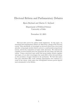 Electoral Reform and Parliamentary Debates