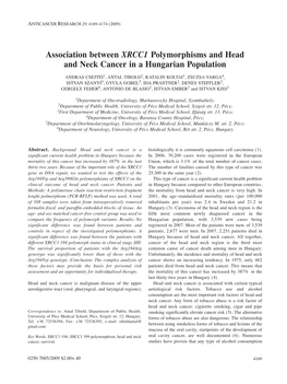 Association Between XRCC1 Polymorphisms and Head and Neck Cancer in a Hungarian Population