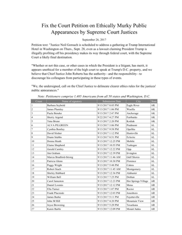 Fix the Court Petition on Ethically Murky Public Appearances by Supreme Court Justices