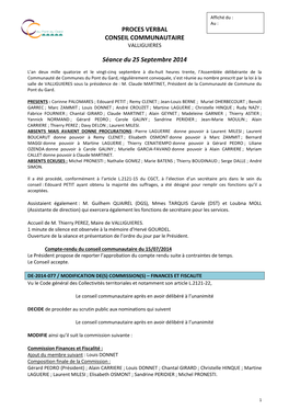 PROCES VERBAL CONSEIL COMMUNAUTAIRE Séance Du 25